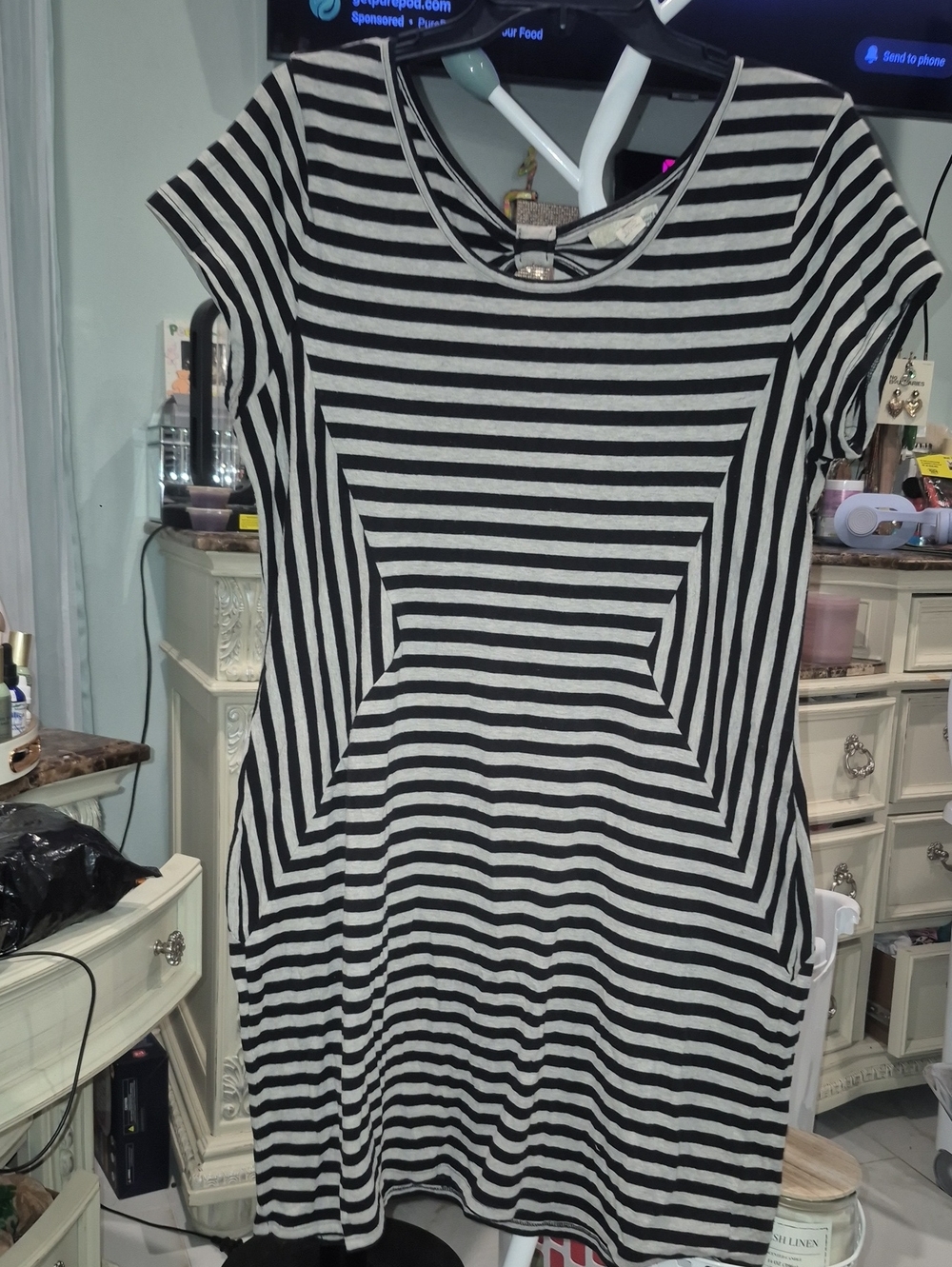 Derek Heart Black and Gray Striped Tunic